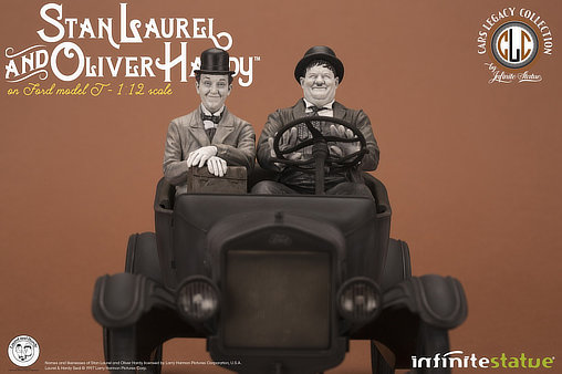 Am Rande der Kreissäge: Laurel und Hardy mit Ford Model T, Fertig-Modell von Infinite Statue
