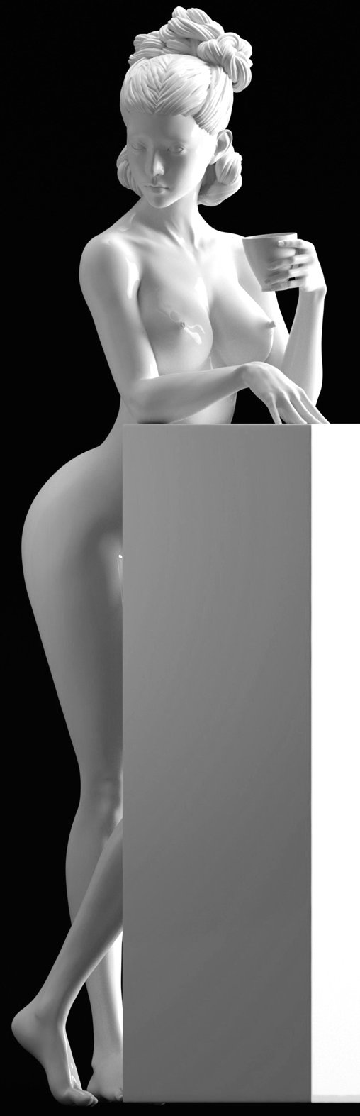 Enjoy in White: A Cup of Love, Statue von SPACEart