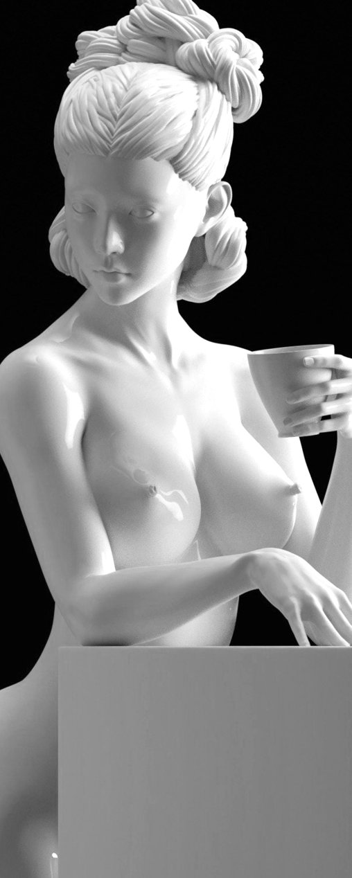 Enjoy in White: A Cup of Love, Statue von SPACEart