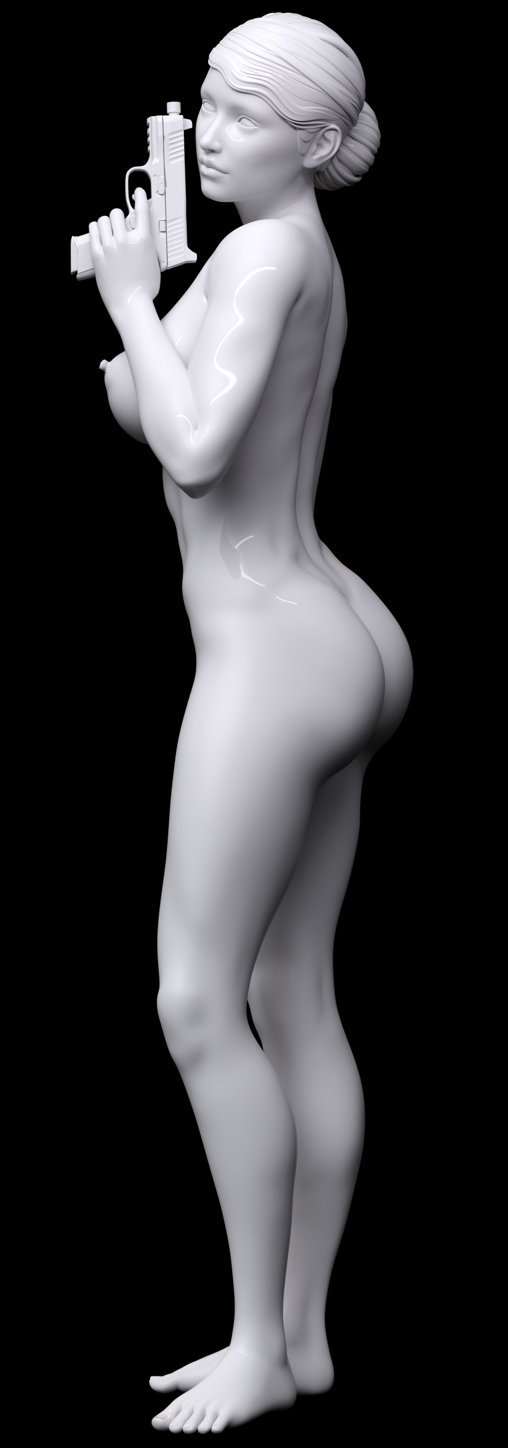 Enjoy in White: Gun-Girl Zarah, Statue von SPACEart
