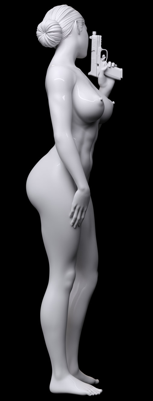 Enjoy in White: Gun-Girl Zarah, Statue von SPACEart
