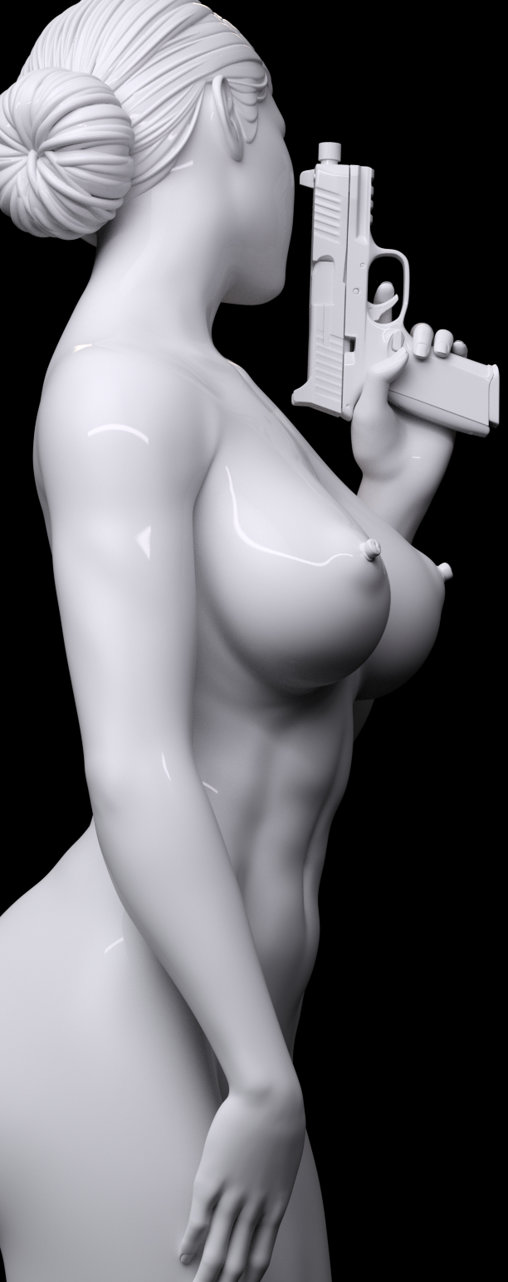 Enjoy in White: Gun-Girl Zarah, Statue von SPACEart