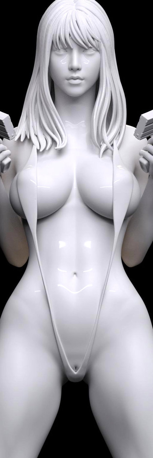 Enjoy in White: Gun-Girl Lizza , Statue von SPACEart