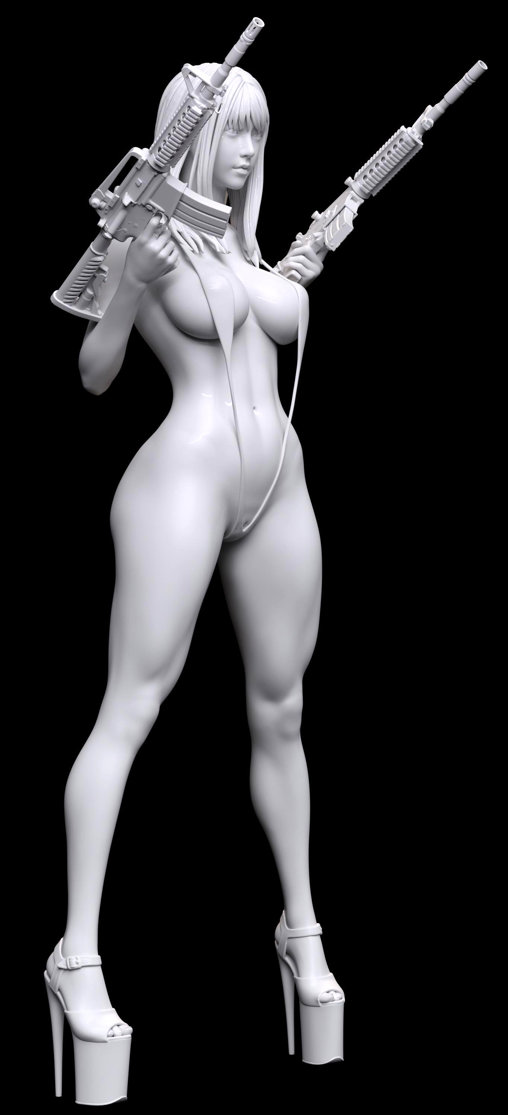 Enjoy in White: Gun-Girl Lizza , Statue von SPACEart