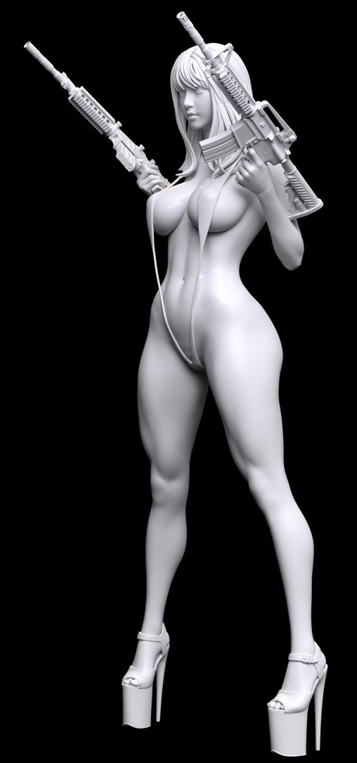 Enjoy in White: Gun-Girl Lizza , Statue von SPACEart