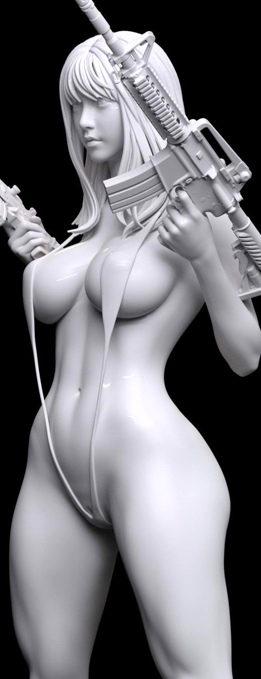 Enjoy in White: Gun-Girl Lizza , Statue von SPACEart