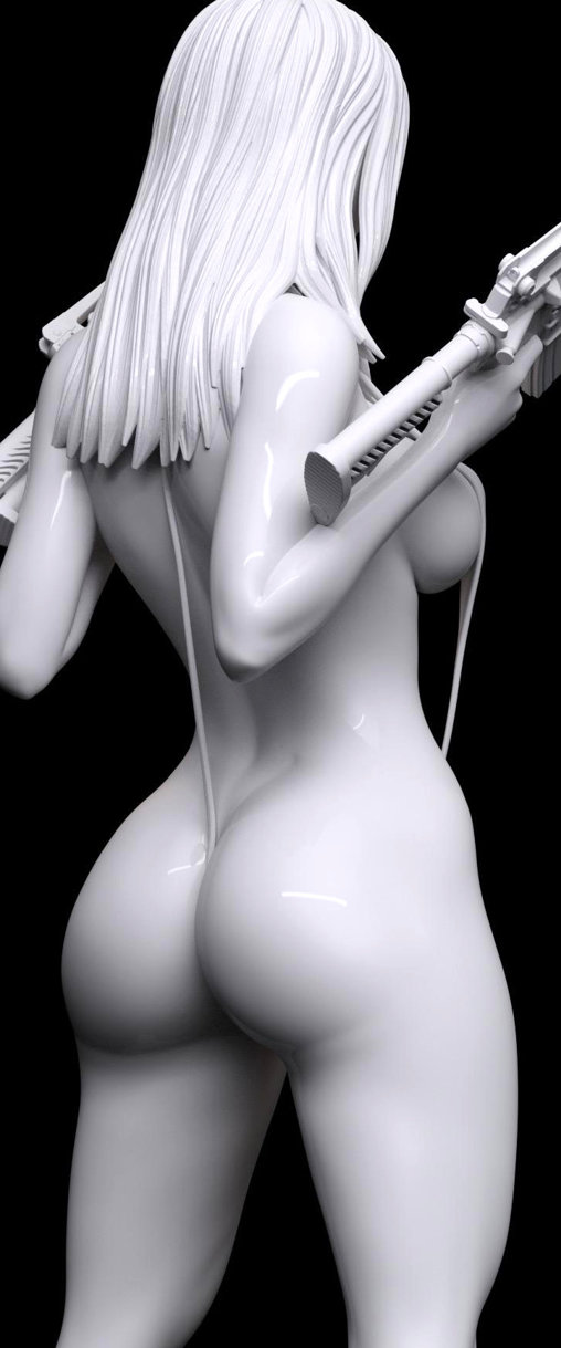 Enjoy in White: Gun-Girl Lizza , Statue von SPACEart