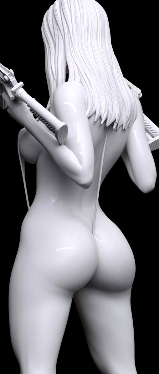 Enjoy in White: Gun-Girl Lizza , Statue von SPACEart