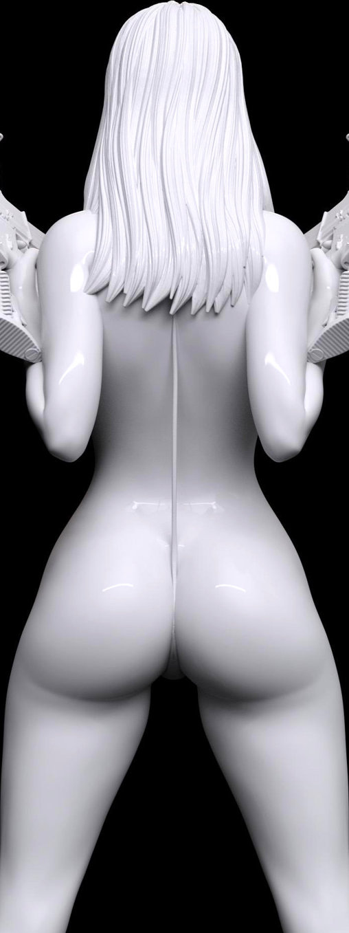 Enjoy in White: Gun-Girl Lizza , Statue von SPACEart