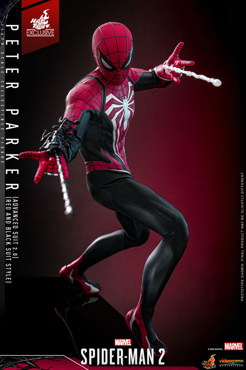 Marvels Spider-Man 2: Peter Parker - Advanced Suit 2.0 - Red and Black Suit Style, 1/6 Figur von Hot Toys