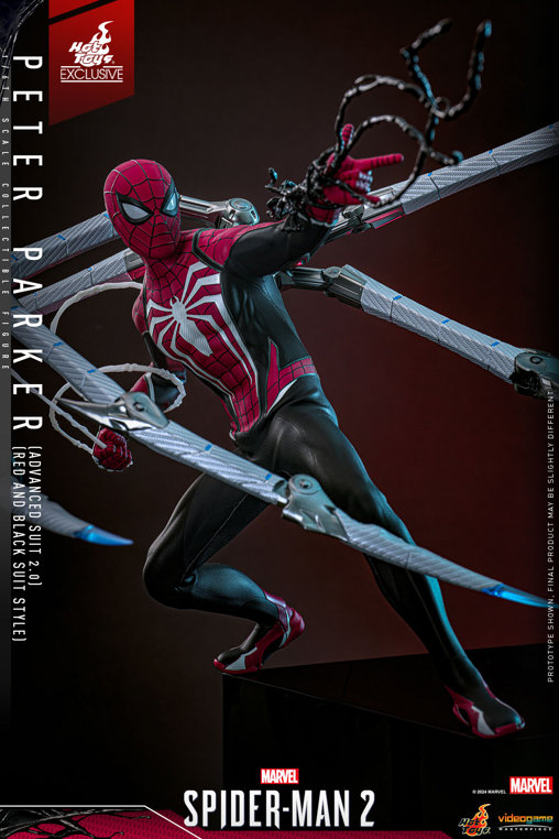 Marvels Spider-Man 2: Peter Parker - Advanced Suit 2.0 - Red and Black Suit Style, 1/6 Figur von Hot Toys
