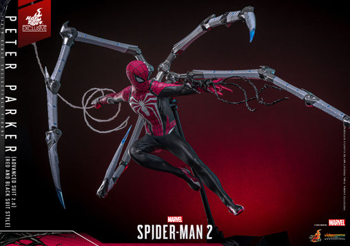 Marvels Spider-Man 2: Peter Parker - Advanced Suit 2.0 - Red and Black Suit Style, 1/6 Figur von Hot Toys