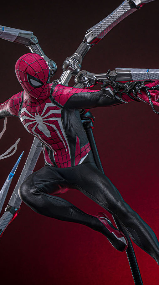Marvels Spider-Man 2: Peter Parker - Advanced Suit 2.0 - Red and Black Suit Style, 1/6 Figur von Hot Toys