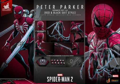 Marvels Spider-Man 2: Peter Parker - Advanced Suit 2.0 - Red and Black Suit Style, 1/6 Figur von Hot Toys